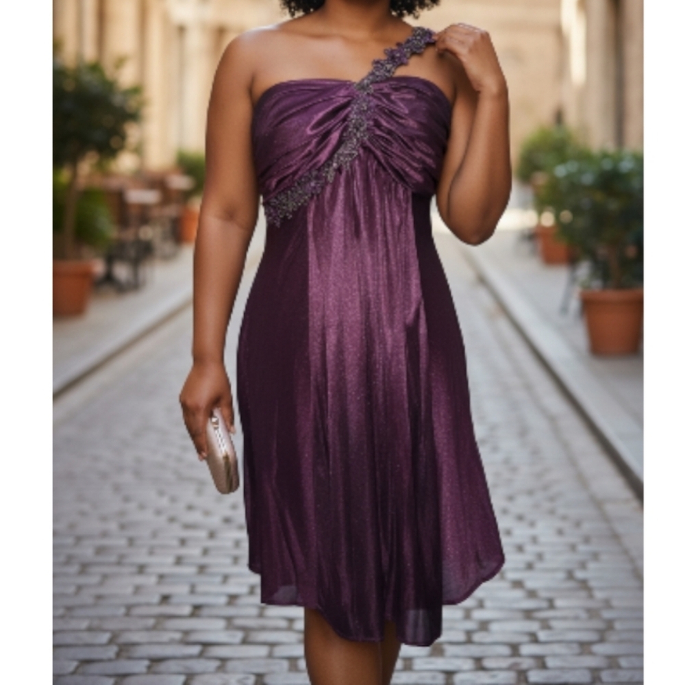 Cocktail Dress By Morgan & Company. Metalic Plum With Embellishments
